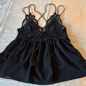 Black Goth Lace Cami Double Tier Peplum Shein Size Large Spaghetti Strap